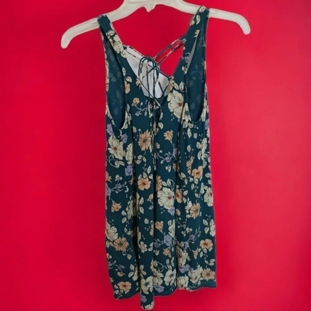 Forever 21 floral dress laced back size small teal color - Picture 2 of 7